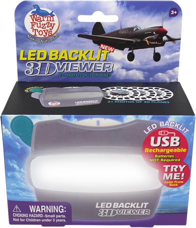WARM FUZZY Toys LED Backlit 3D Viewer – (Planes) – New 2025 USB-C Rechargeable Viewer for Kids & Adults Includes 3 Reels with 21 HD 3D Images – Patent-Pending Retro Toy, No Light Source Needed - Image 2
